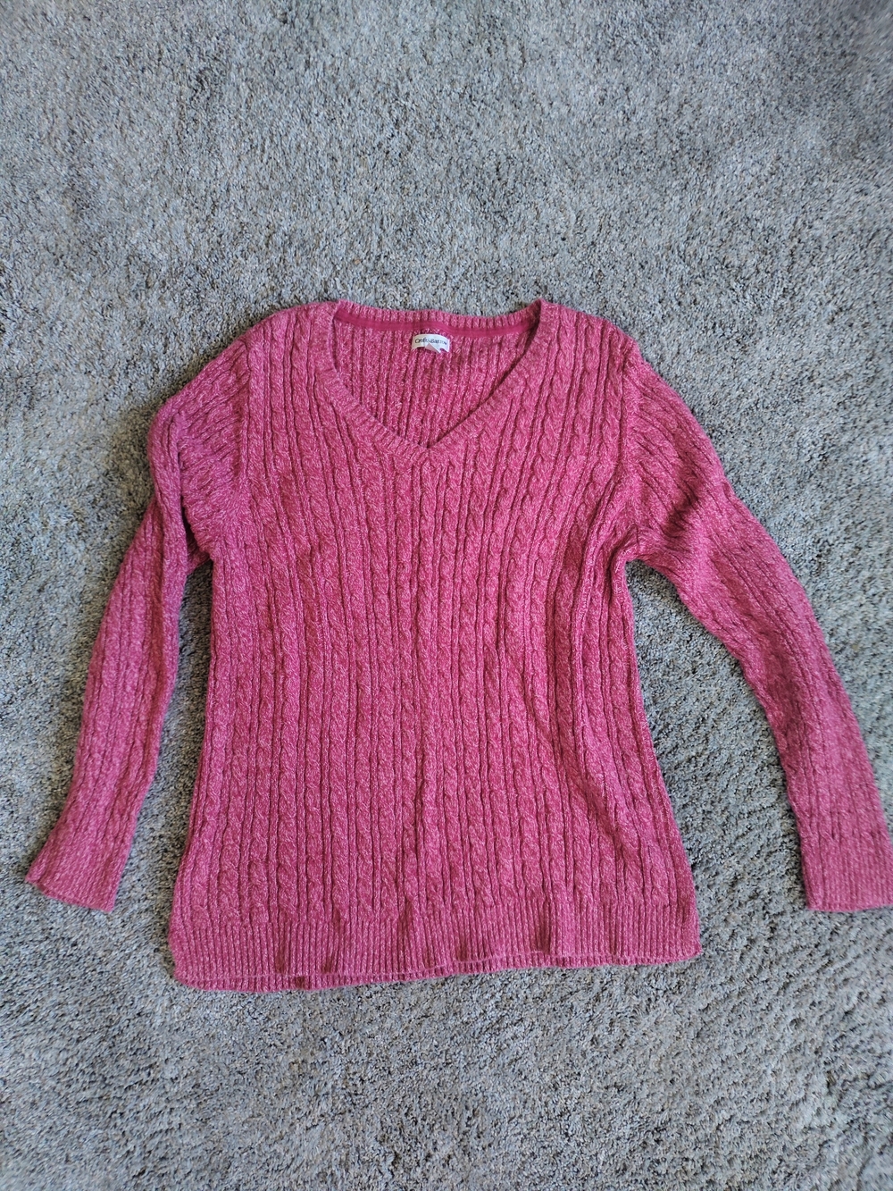 croft & barrow Raspberry Pink Cable Knit V-Neck Sweater